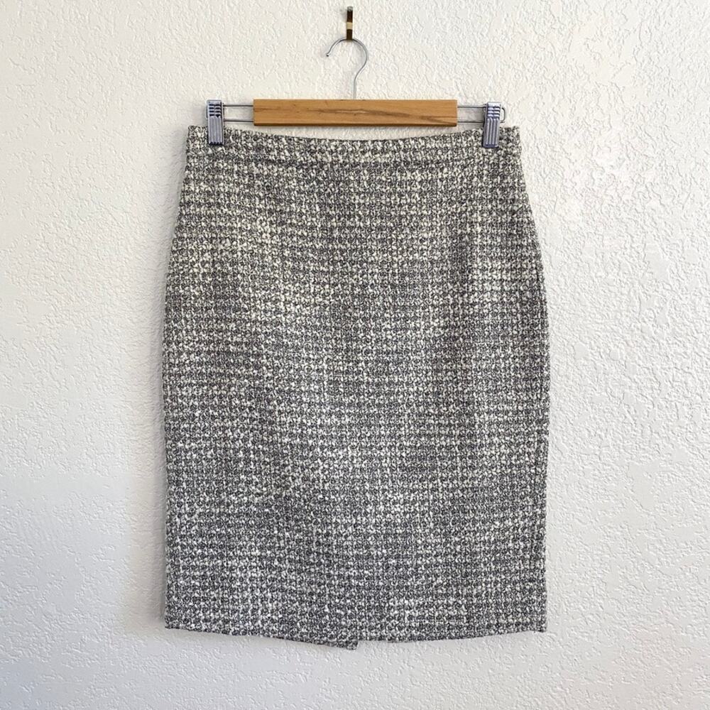 J.Crew Metallic Tweed Pencil Skirt Wool Blend Silver Gold White Gray Size 4